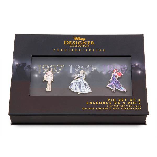 Disney Store Designer Premiere Limited Edition Pin Set Snow White, Cinderella, and Ariel (The Little Mermaid 1989)